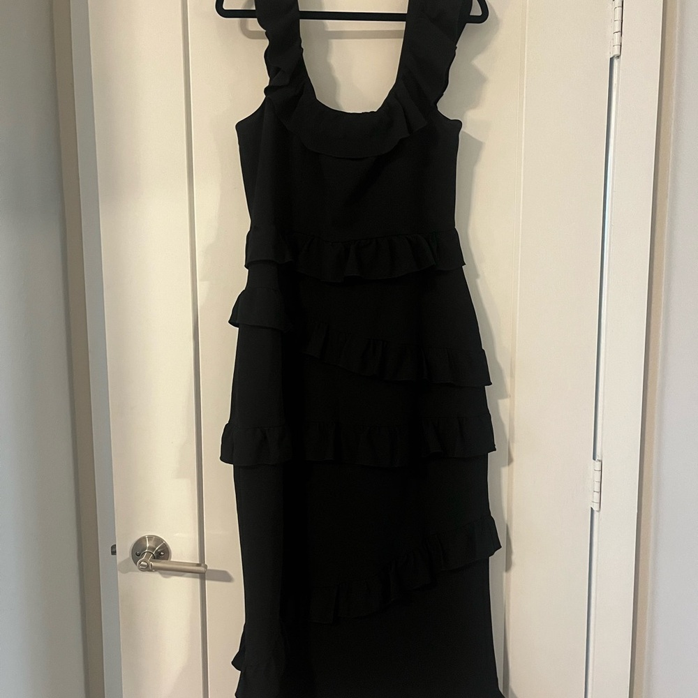 Show Me Your MuMu Black Asymmetrical Ruffle Midi Dress
